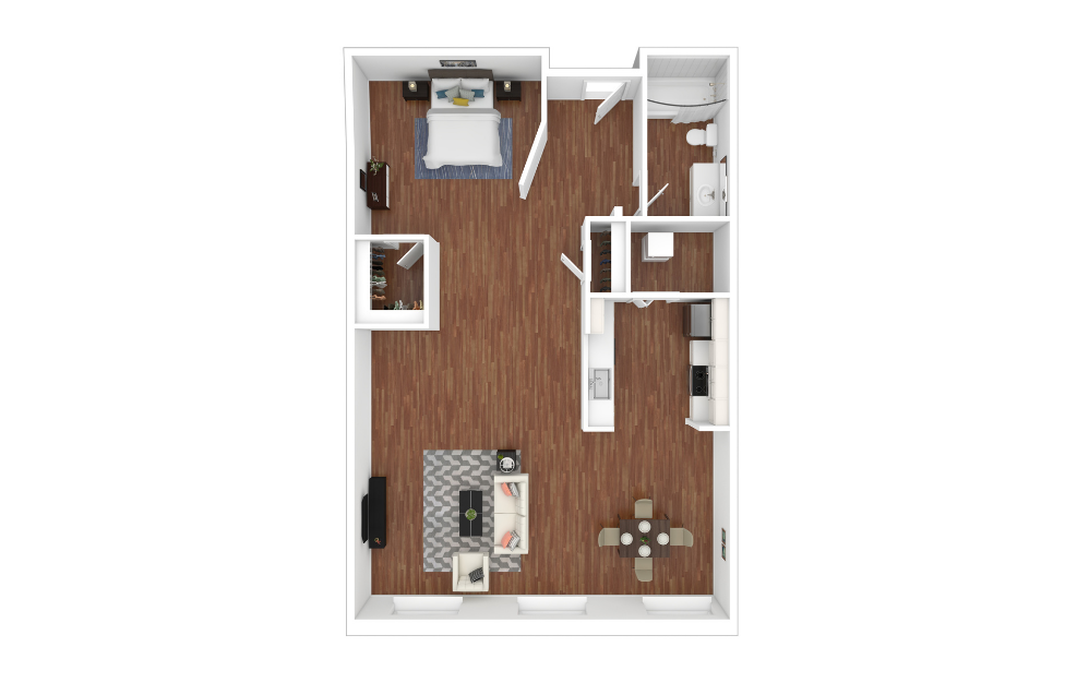 Floor plan for 1 bed, 1 bath, 1022 sqft